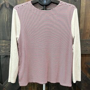 J. Jill Perfect Pima Top XL Beige Red Striped Solid Casual Neutral Soft Capsule